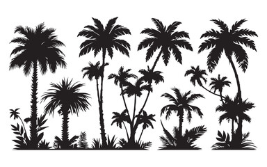 Collection of various palm tree silhouettes