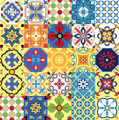 illustration vector Mediterranean ceramic tiles seamless pattern, colorful ceramic texture ethnic 