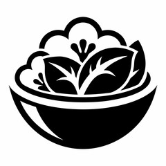 Black and white salad bowl with vegetables isolated on white background