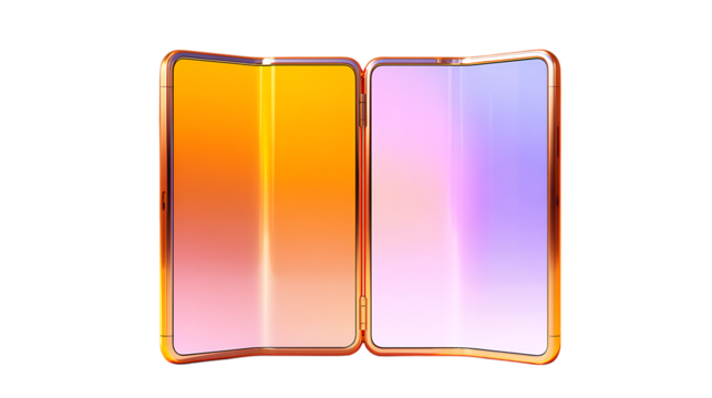Foldable tablet concept isolated on transparent background hinge detail visible seamless display transition metallic edges clean high-resolution render 