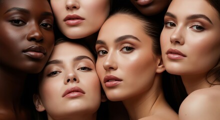 Obraz premium Diverse group of women with natural makeup and glowing skin