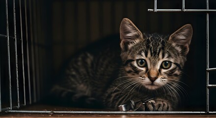 Kitten, Tabby, Cat, Tabby Kitten in a Cage