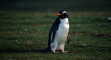 Chinstrap penguin, Penguin, Bird, Chinstrap Penguin on Grassy Ground