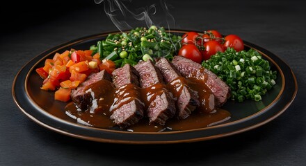 Steak, Beef, Sliced steak, Sliced Steak with Vegetables and Sauce