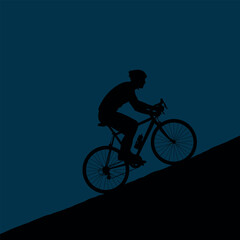 Fototapeta premium Rider ascending a gradient: A silhouette captures a cyclist as he rides uphill, embodying the grit and determination to overcome the challenge, a testament to human resilience and physical prowess.