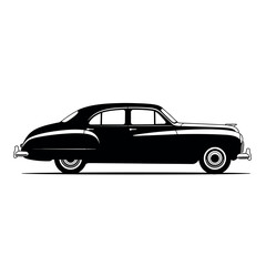 Fototapeta premium Classic Car Silhouette: A sleek, vintage car, rendered in elegant black and white, standing as a timeless emblem of automotive design and elegance.