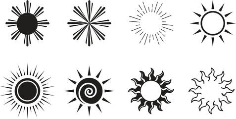Vector set of sun icons. Different sun drawing collection. Summertime figure concept.