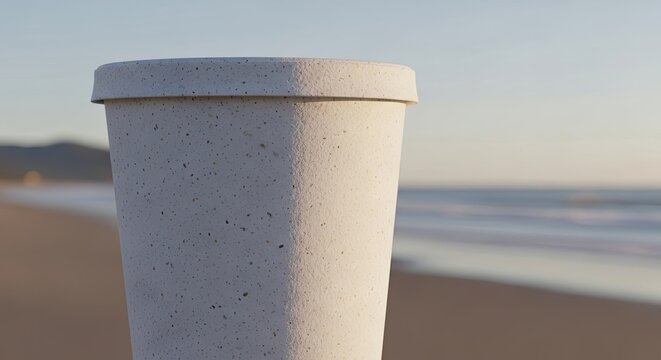  Minimalist Speckled White Recycled Paper Container Mockup on Beach Background 