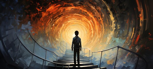 pop surreal unreal silhouettes spiral towards unicorn, ai generatif