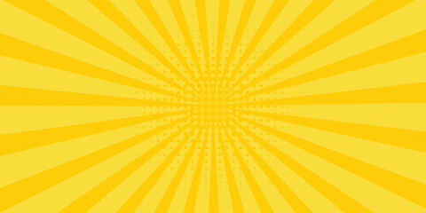 Obraz premium Pop art yellow comics book cartoon magazine cover. Cartoon funny retro pattern strip mock up. Vector halftone illustration. Vintage backdrop for comic superhero text, speech bubble, message.