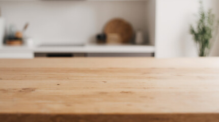 Three different kitchen images with a white countertop. The first image has a wooden countertop with a few items on it, the second image has a white countertop with a few items on it