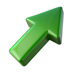 3d green arrow pointing up isolated on transparent background