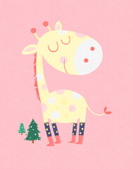 Cute Giraffe Birthday Card Illustration