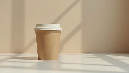 Single disposable coffee cup on a light surface.