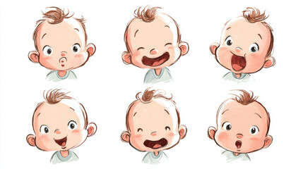 Adorable baby with multiple facial expressions shown in vector format