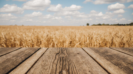 Agriculture, farming, cereal, land cultivation and texture concept - field of ripening wheat ears or rye spikes with wooden boards