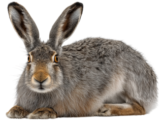 A captivating close-up of a hare, with its sharp gaze and long ears, evokes a sense of wildness and alertness. 