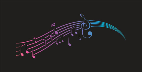 Musical notes stave line pattern symbols icon for staff and music note theme Transparent background wave Piano, jazz sound notes
