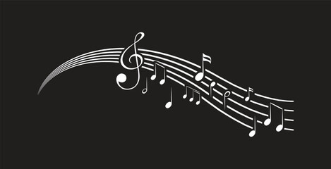 Musical notes stave line pattern symbols icon for staff and music note theme Transparent background wave Piano, jazz sound notes