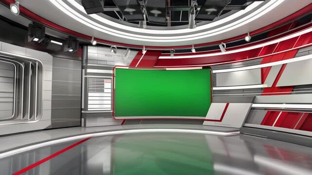 Virtual news studio set with a green screen for breaking news