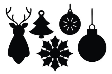 Collection of black christmas ornaments and decorations silhouettes