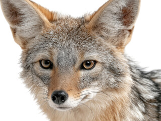 Fototapeta premium A close-up shot of a jackal's face, its attentive gaze drawing you in, revealing the detailed texture of fur and intensity in its eyes
