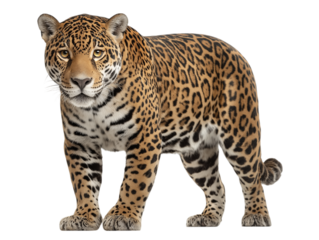 Witness the untamed beauty of a jaguar, its patterned coat and intense gaze capturing the raw essence of the wild. 