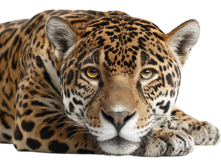 A striking close-up of a jaguar, its intense gaze and patterned coat dominating the frame