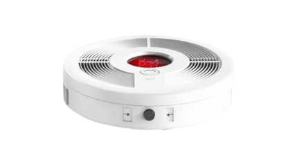 Smoke detector unit with test button and indicator light, fire safety equipment, Transparent background, PNG file
