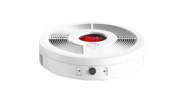 Smoke detector unit with test button and indicator light, fire safety equipment, Transparent background, PNG file