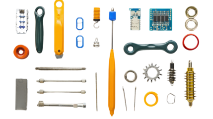 Soldering tools and electronic repair parts, Transparent background, PNG file