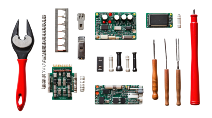 Soldering tools and electronic repair parts, Transparent background, PNG file