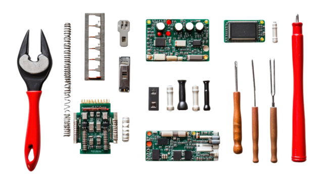 Soldering tools and electronic repair parts, Transparent background, PNG file