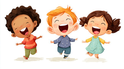 Cartoon children laughing playfully, rendered in bright vector form