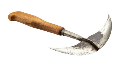 Steel sickle with wooden handle Transparent background, PNG file