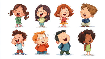 Cartoon children laughing playfully, rendered in bright vector form