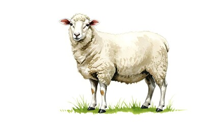Obraz premium Sheep, Watercolor, Painting, Watercolor Painting of a Sheep in a Field