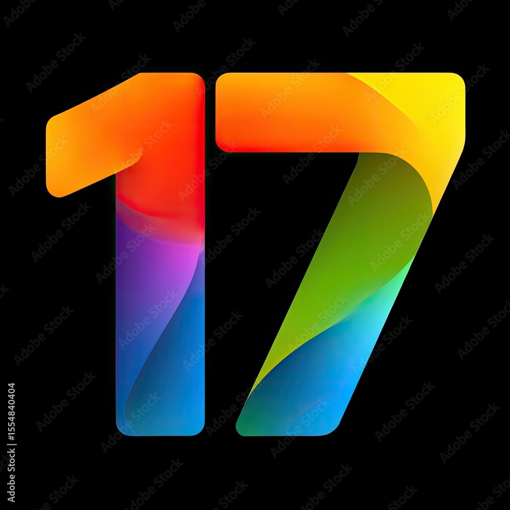 Poster colorful abstract design with number 17 on dark background