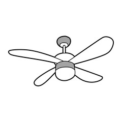 hanging fan with lights simple line art