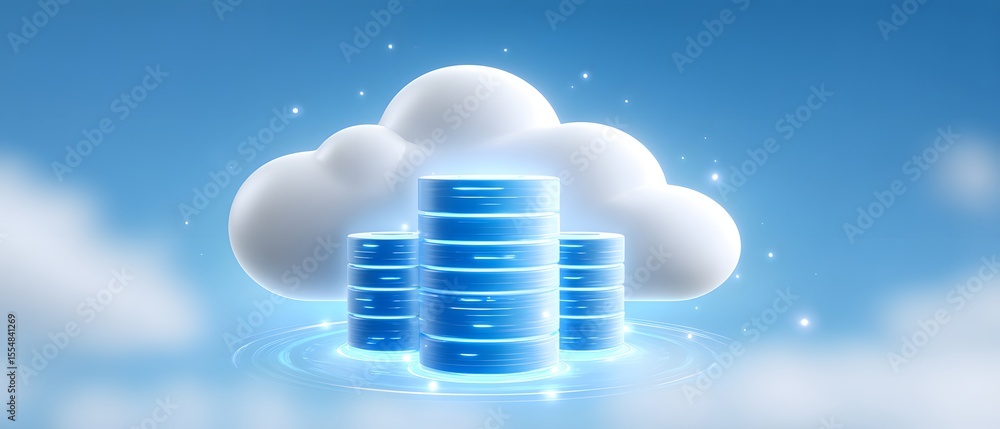 Poster a digital cloud with stacks of blue servers symbolizing cloud computing and data storage in a futuri