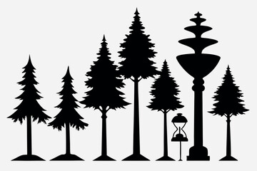 High-Quality Evergreen Tree Silhouettes – Pine & Spruce on White