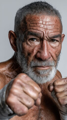 Elderly Middle Eastern man showcases his strength in a slow motion moment