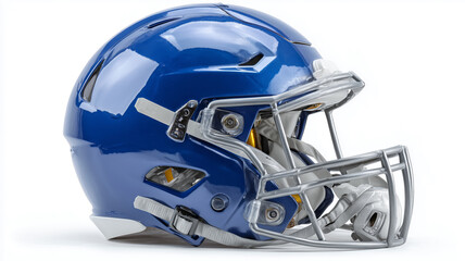Bright blue football helmet stands proudly against a clean white backdrop