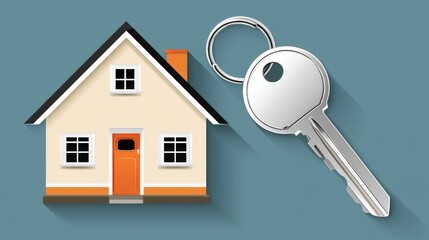 A vector illustration of a property icon, showing a house with a key symbol, ideal for real estate marketing.
