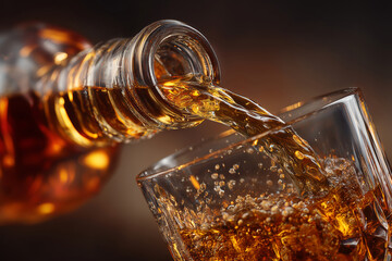 Captivating swirl of amber whisky cascading into a crystal glass