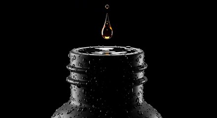 Liquid Droplet Falling into a Textured Dark Bottle Neck with Water Beads