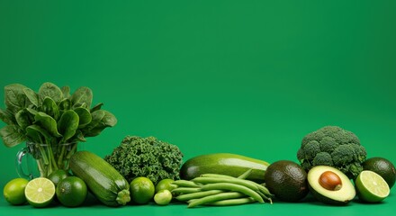 Fresh green vegetables and fruits