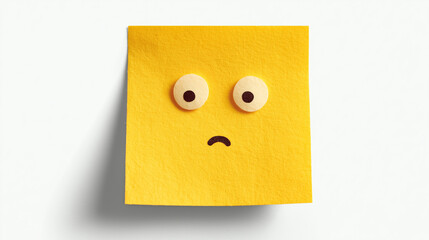 yellow sticky note with surprised facial expression – playful minimal illustration suitable for reminders, education materials, humor content or digital communication
