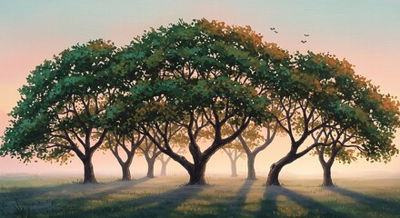 Peaceful group of trees in a field