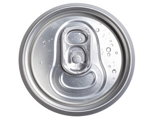 Top View of an Open Soft Drink Can with Pull Tab and Bubbles, Transparent Background